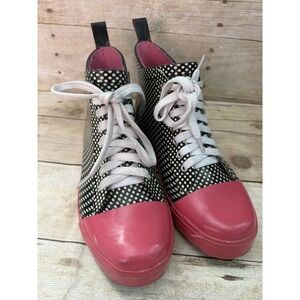 VTG LA GEAR Womens 90s Rubber Rain Boots Boot Sneaker Black Pink Galoshes Size 9